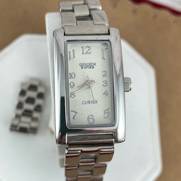 Gruen Curvex Silver Tone Swiss Watch Guilloche Enameled Dial - Picture 1 of 8